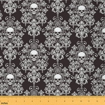 Castle Fairy Gothic Skull Fabric by the Yard 1 Yard for Teens,Bohemian Damask Home Decor Fabric by the Yard,Happy Halloween Room Decor Fabric by the Yard,Luxury Bedroom Decor