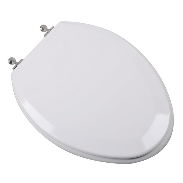 BathDecor Premium White Molded Elongated Wood Toilet Seat with