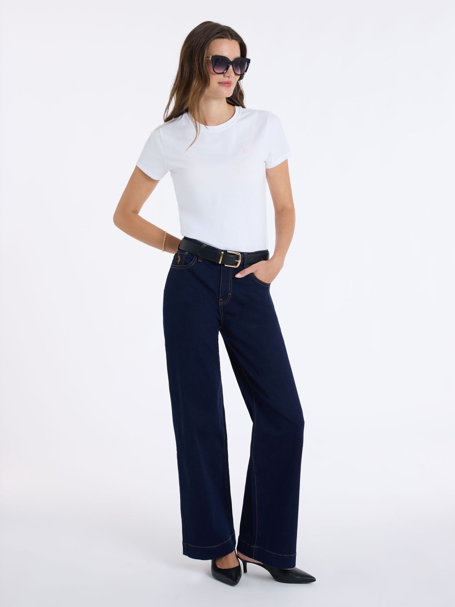 U.S. Polo Assn. Women's High Rise Relaxed Knit Denim Wide Leg Jeans