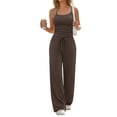 thumbnail image 2 of Women's 2 Piece Lounge Set Spring Outfits - Camisole Top & Wide Leg Pants Deep Coffee S, 2 of 9