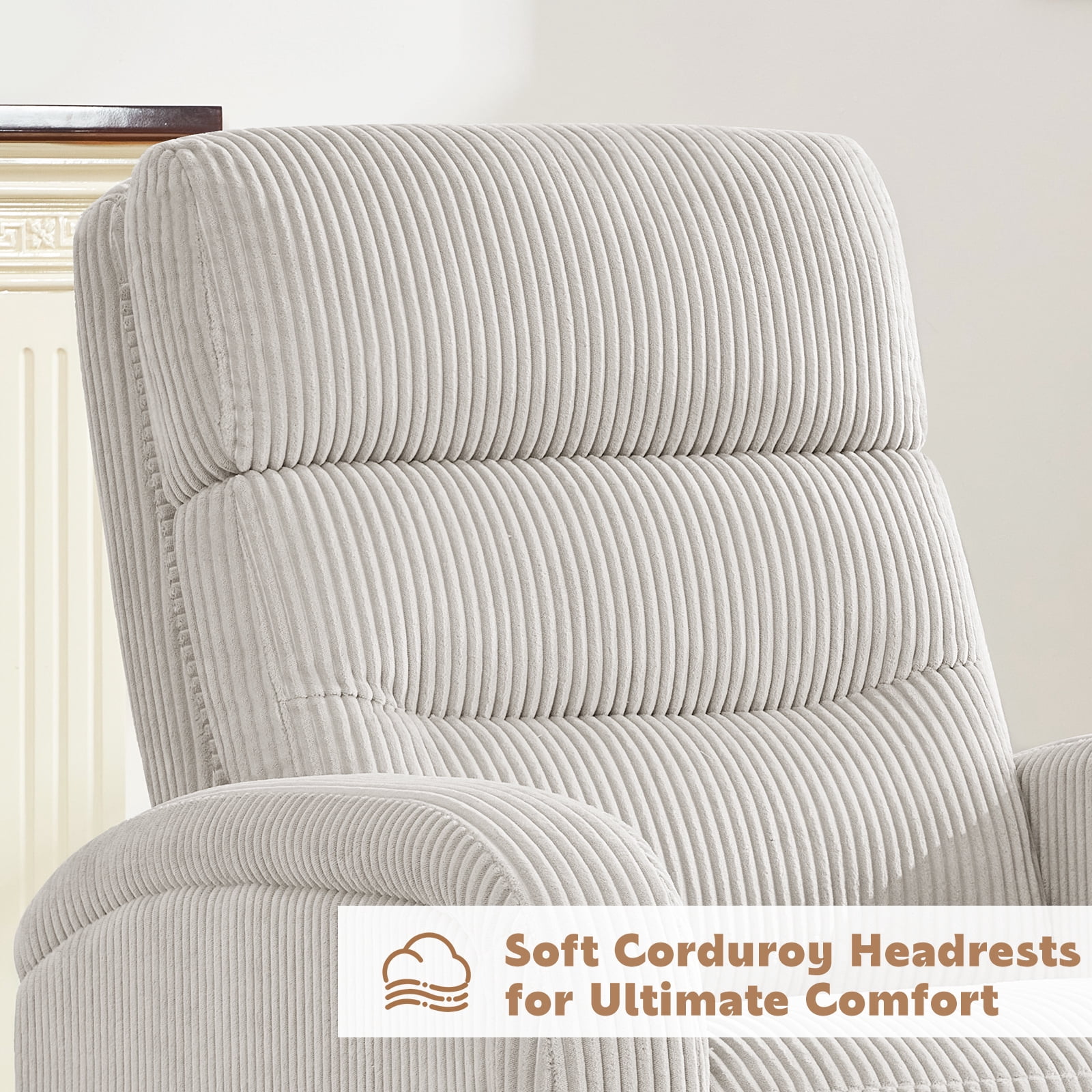 BaseBeauty Swivel Glider Recliner, Corduroy Swivel Rocker Recliner Manual, Rocking Chair for Nursery with Double Pockets, Camel