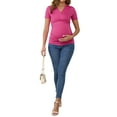 thumbnail image 2 of INSPIRE CHIC Womens Summer Nursing Blouse V Neck Short Sleeve Breastfeeding Pregnancy Tops Ruched T-Shirts Medium Hot Pink, 2 of 6