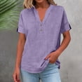 thumbnail image 2 of Rutainlusire Womens Button Notch V-Neck Tops Ladies Casual Solid Color Breathable Summer Tops, 2 of 6
