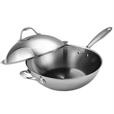 Cooks Standard Wok Pan Stainless Steel, 12-Inch Multi-Ply Clad Stir Fry Pan with Glass Lid, Induction Cookware, Silver