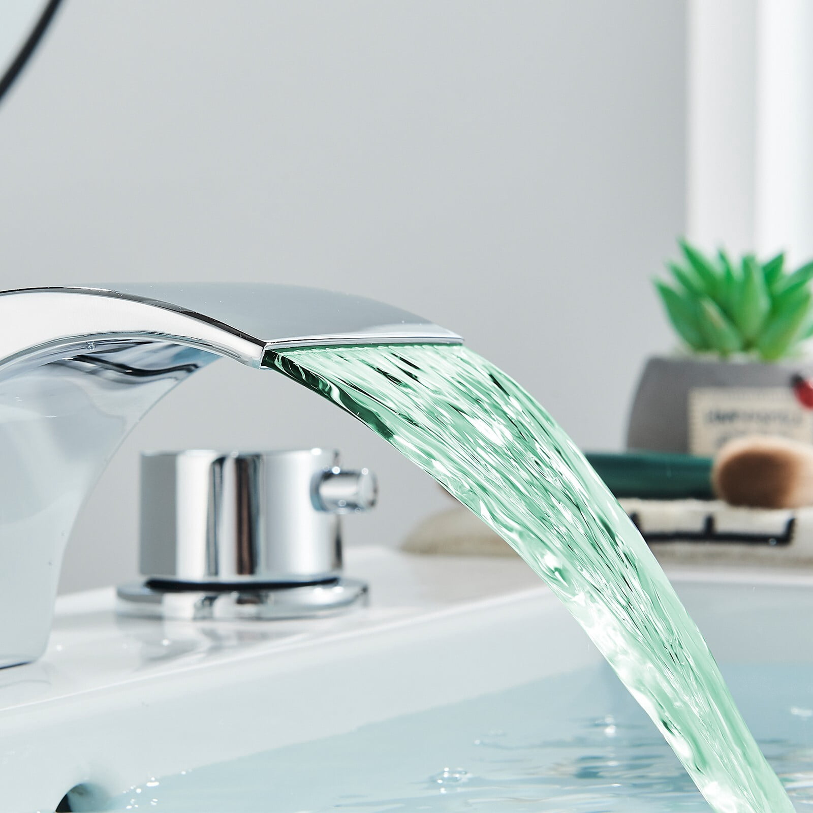 Zovajonia Chrome LED Waterfall Bathroom Faucet 3 hole 8 inch Widespread Sink Basin Mixer