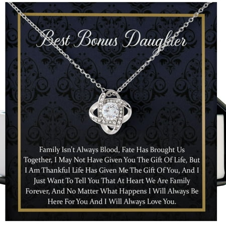 To My Bonus Daughter Necklace, Stepdaughter From Stepmom, Stepdaughter From Stepdad, Bonus Daughter To My Beautiful Bonus Necklace Unbiological #545, White Love Knot Necklace