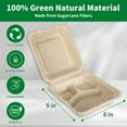 thumbnail image 2 of Compostable 50 Pack 8x8 Inch 3 Compartment Takeout Lunch Box Containers with Lid, To Go Take Out Clamshell for Food, Disposable Eco-Friendly Biodegradable Bagasse, PFAS-Free, Unbleached Brown, 2 of 10