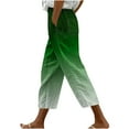 thumbnail image 2 of CLOISE Womens Capri Pants with Pockets Stretch Wide Leg Pants Elastic High Waisted Palazzo Pants Petite Summer Casual Fashion Gradient Color Loose Lightweight Cropped Flowy Trousers Green M, 2 of 5