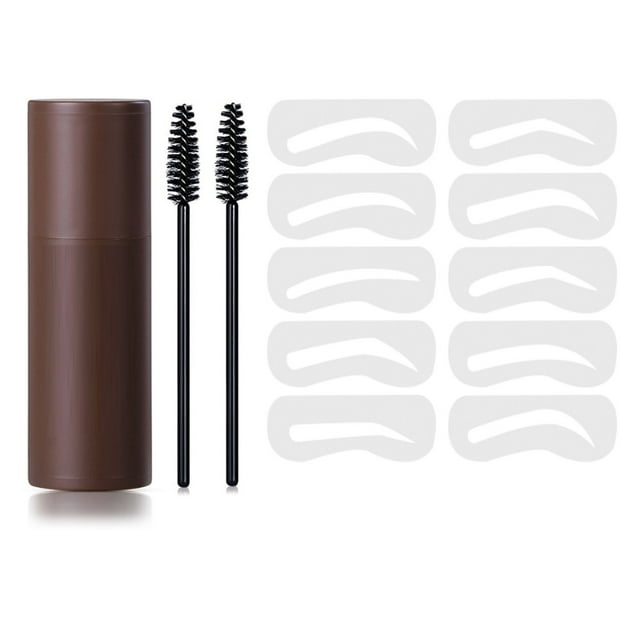 Kit de sellos para cejas, 10 plantillas, 2 pinceles, resistente al agua, resistente al sudor, maquillaje duradero para cejas en polvo marrón
