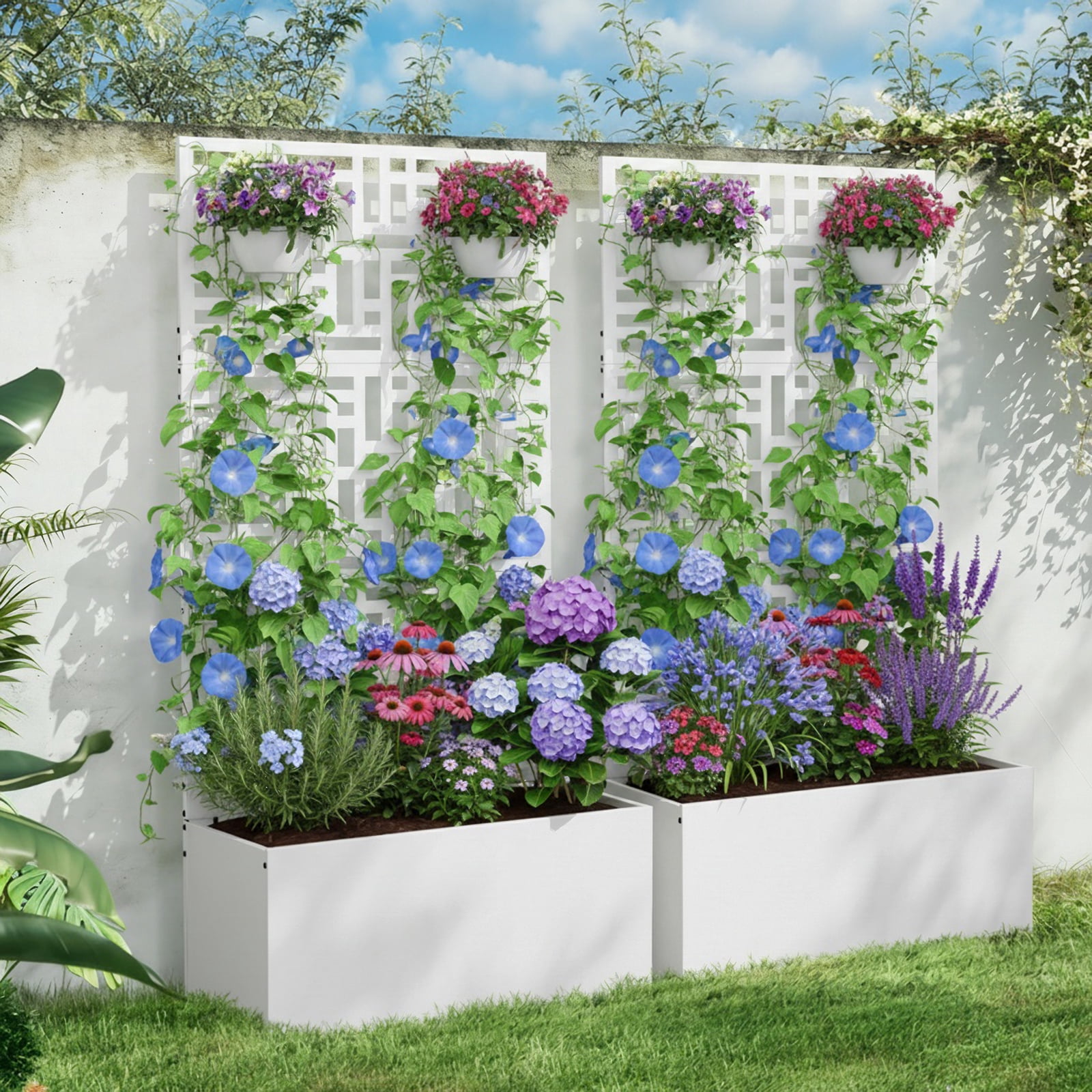 Zimtown 71'' Outside Raised Garden Bed with Drainage Holes, Free-Standing,for Vine Climbing Plants and Flowers, White
