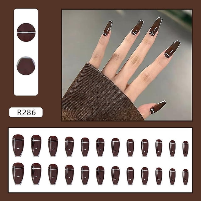 Uñas postizas HUOGUO White Lines Dark Style para niñas x24
