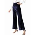 thumbnail image 2 of Women'S Velvet Elastic Waist Flare Leg Palazzo Long Pants Trousers Bell Bottom Casual Streetwear Trousers Navy Blue S, 2 of 8