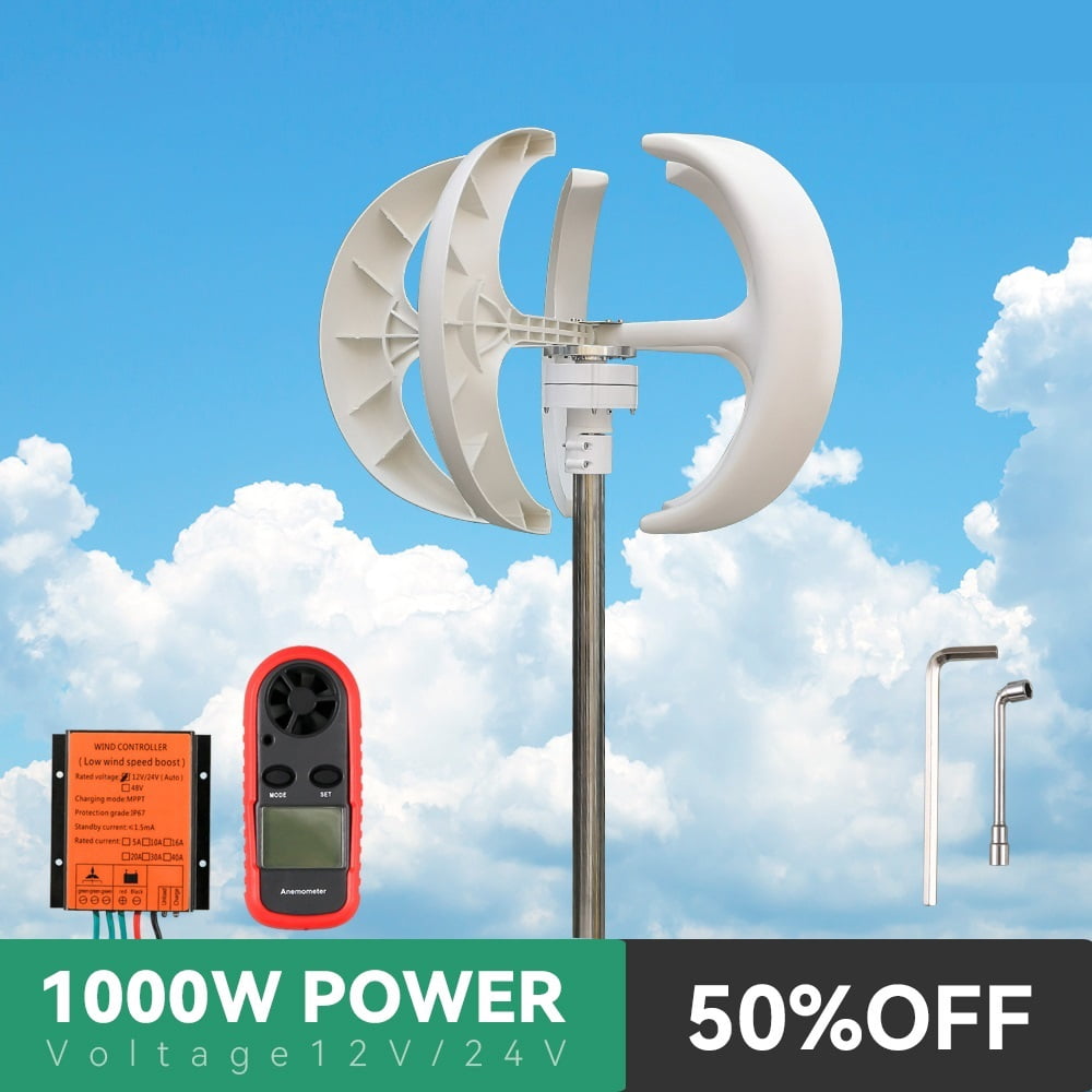 Vertical Wind Turbine Windmill 1000W 12v 24v Low Noise Wind Speed Start Rotation Free Energy With MPPT Charge Controller