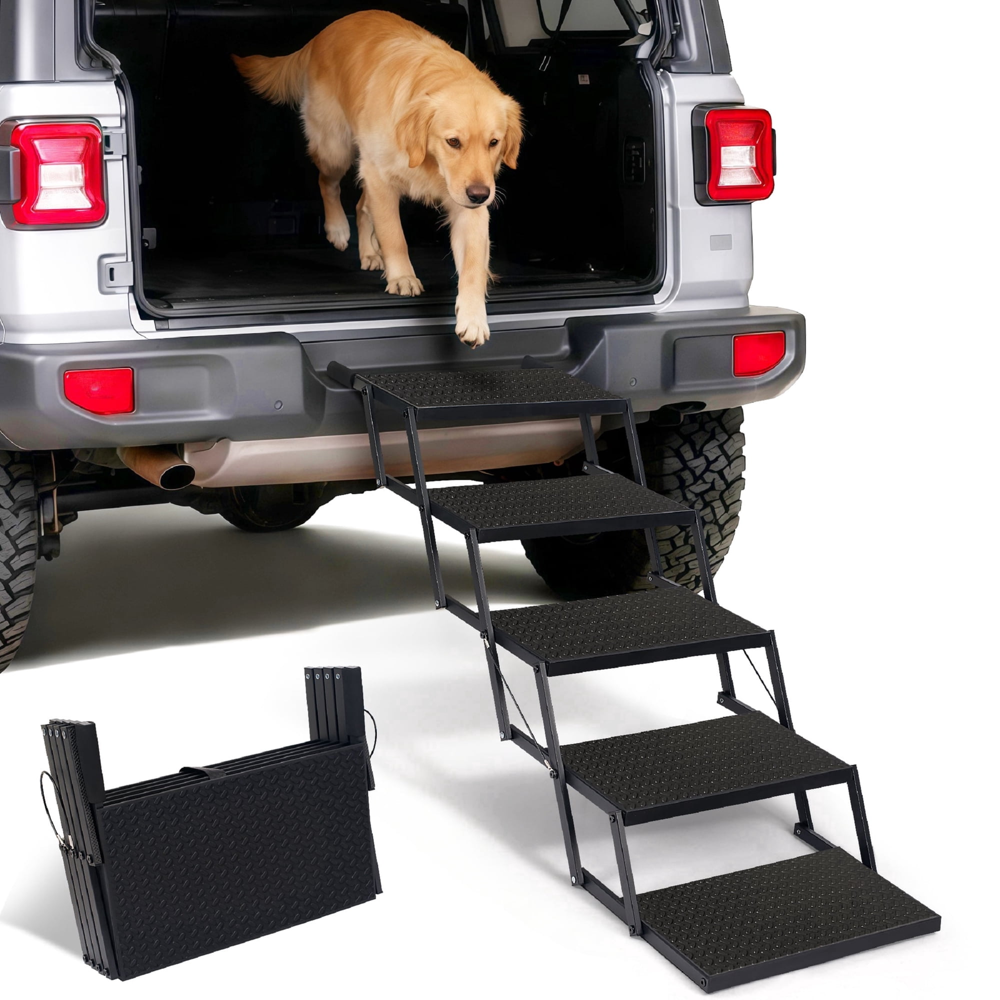 Heeyoo Lightweight 5-Step Metal Pet Stairs with Stainless Carabiner, Black