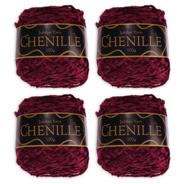 Chenille Yarn Worsted Weight Yarn 100g/skein Scarlet 4 Cakes