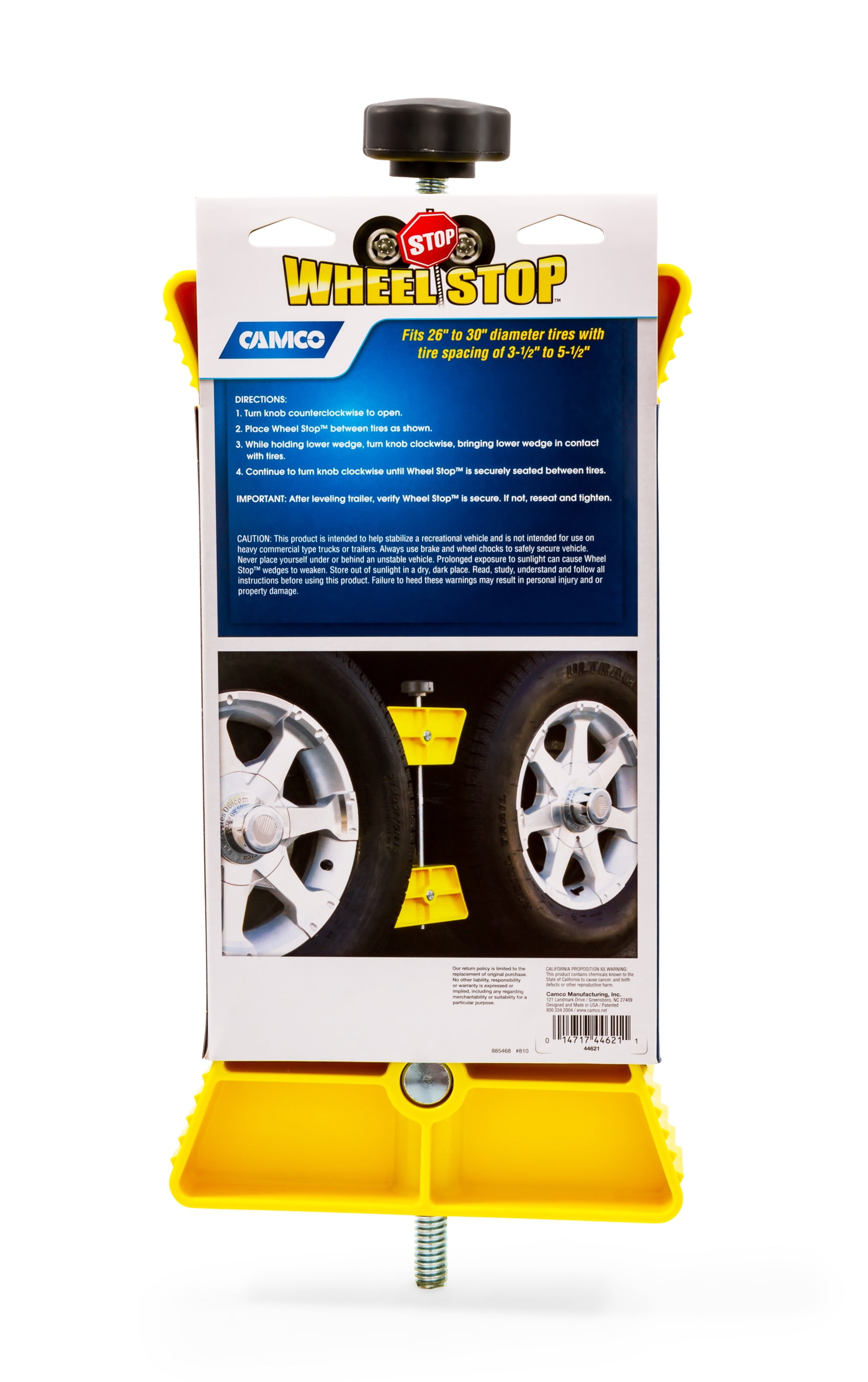 Camco RV Wheel Stop - Fits 26-inch to 30-inch Diameter Tires - Yellow (44621)