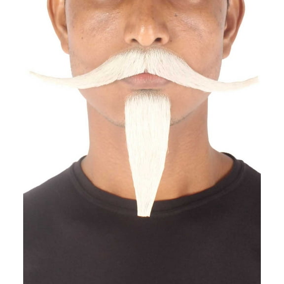 HPO Men's Fake Mustache & Goatee Set – Long Synthetic Facial Hair for Cosplay, Multiple Colors