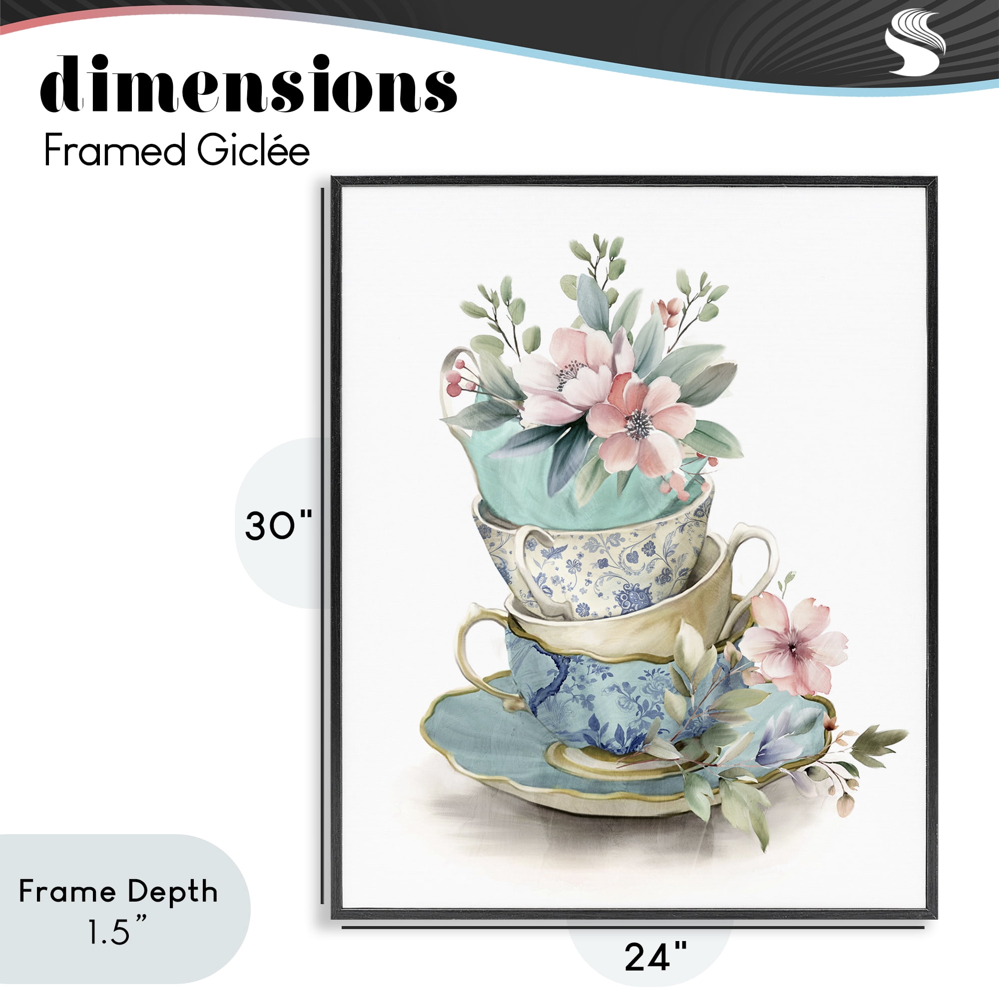 Stupell Industries Tea Cup Chinoiserie Blossoms Black Framed Giclee Art, design by Kim Allen