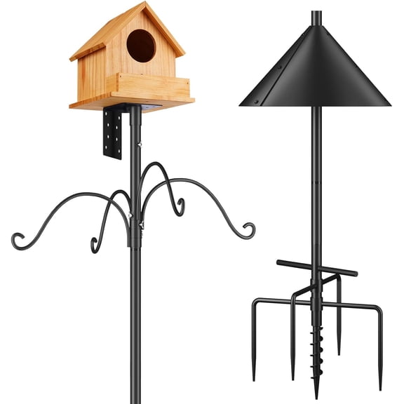 Bird Feeders Pole, House Pole 92 Inch, Adjustable Heavy Duty Feeder Stand Feeding Station with Sturdy Anchor Squirrel Proof Baffle for Watching (Bird Not Included)