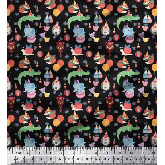 Soimoi Cotton Duck Fabric Balloon & Cute Animals Kids Print Fabric by The Yard 42 Inch Wide