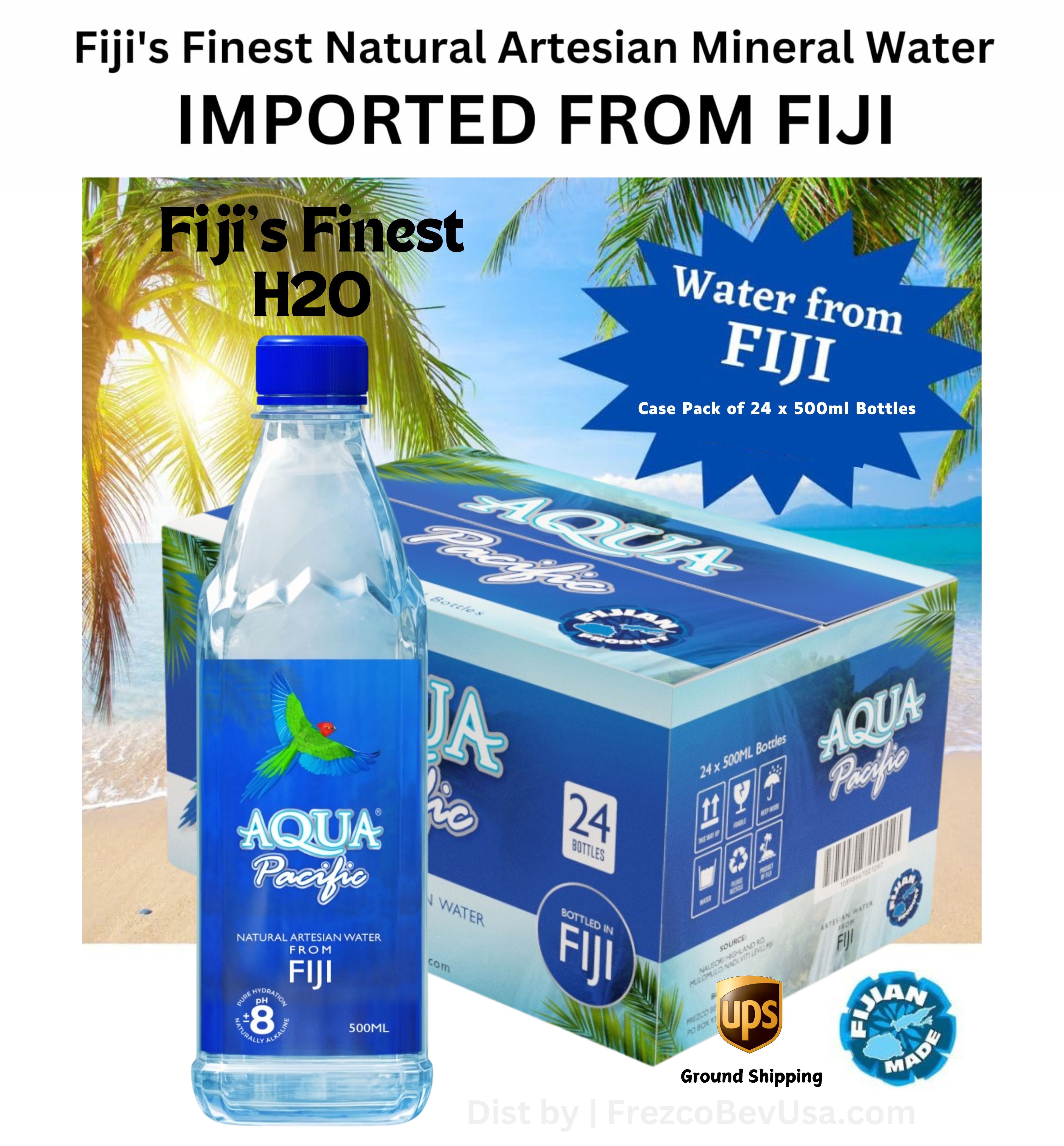 Natural ARTESIAN Mineral Water Case Pack of 24 (500 mL EA Bottle) Discover Fiji's Finest H20, Naturally High pH & Alkaline - Aqua Pacific®