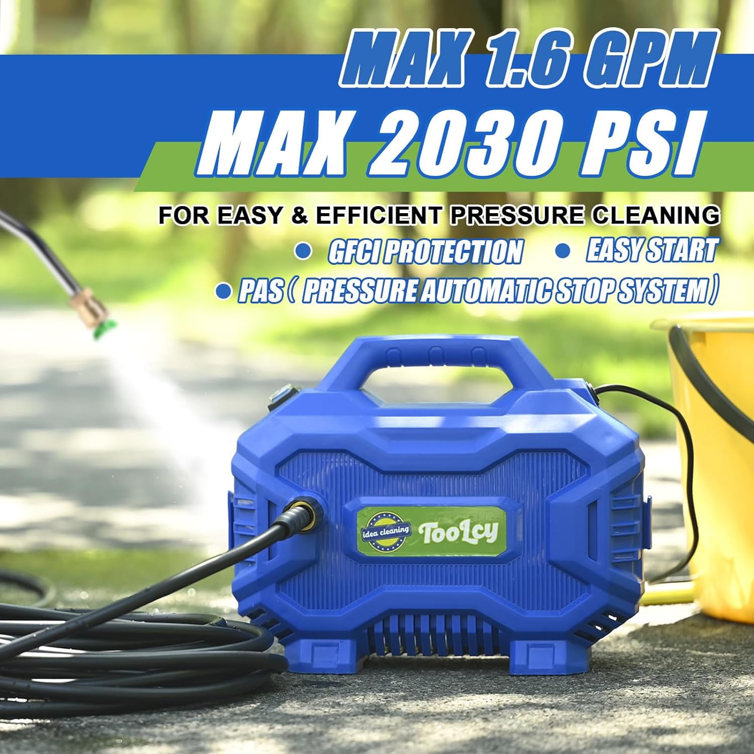 TOOLCY Pressure Washer 2030 PSI Max, 50FT Pressure Hose, Short Gun & Extension Wand, Foam Cannon, 5 Nozzles, Cars Patios Washer