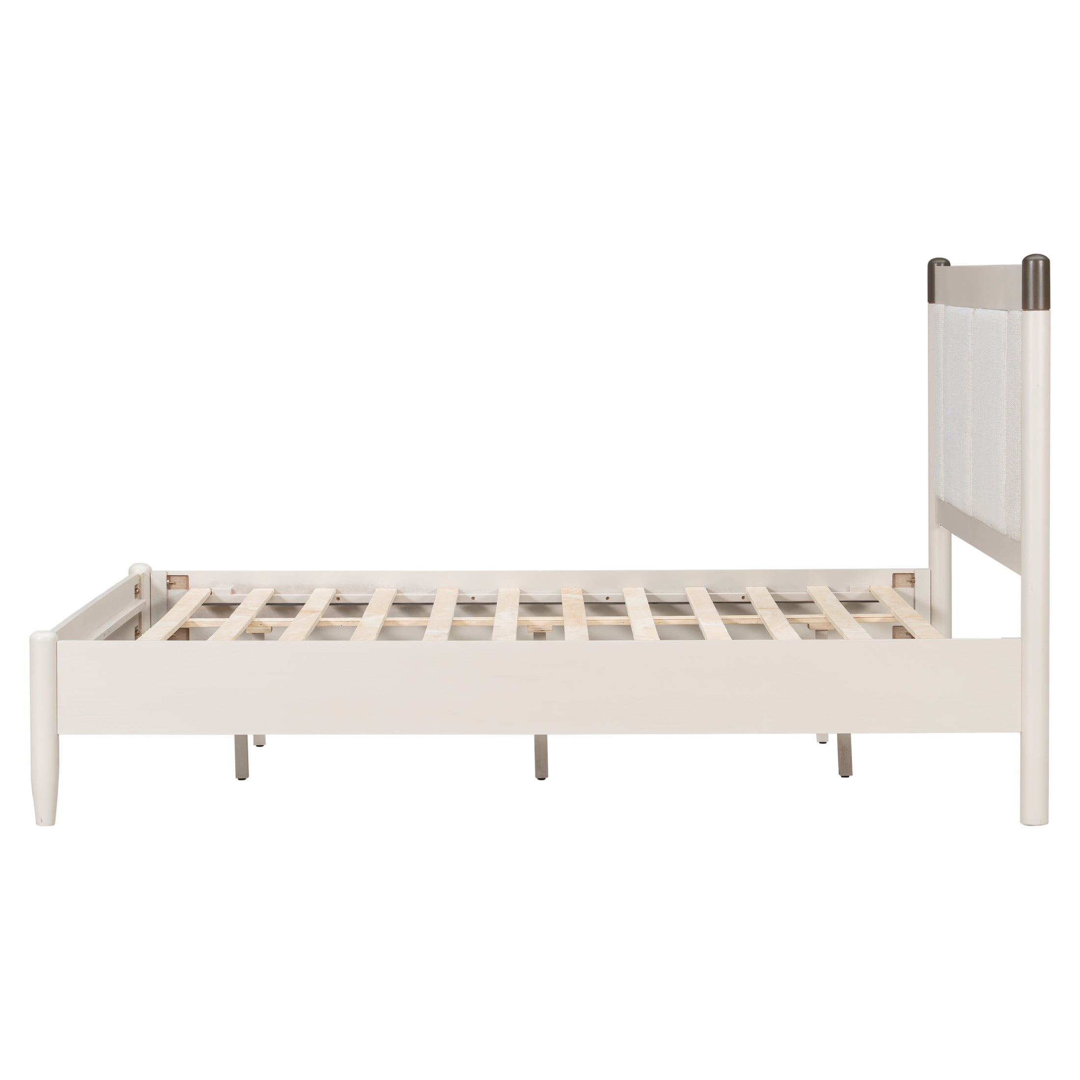 Christopher Knight Home Solid Wood Queen Bed Frame with Upholstered Headboard and High Base, Gray+Light Gray