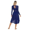 thumbnail image 4 of Doomiva Women Lyrical Dance Dress Long Sleeve Asymmetrical Hem Modern Contemporary Dance Dress Navy Blue XL, 4 of 7