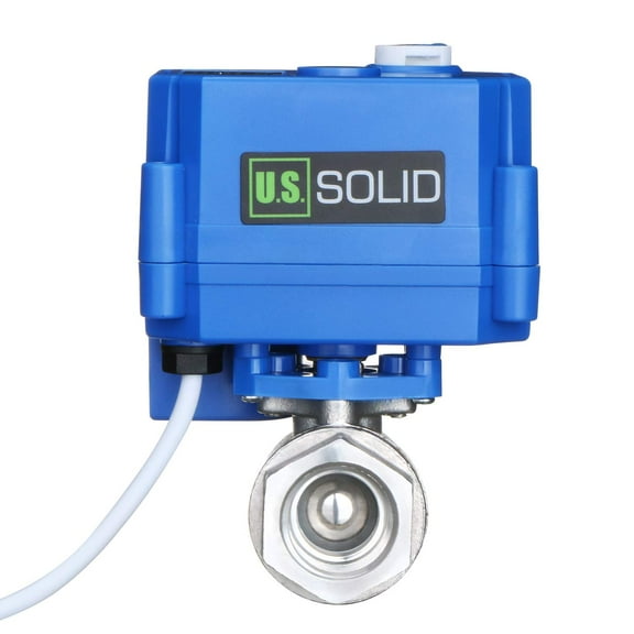 U. S. Solid IP65 Motorized Ball Valve with Hand Wheel 1/2 in NPT Full Port Stainless Steel AC/DC 9-24V 2 Wire Auto Return Wiring Normally Closed Blue Casing