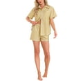 thumbnail image 2 of Conjuntos de pijama de cuadros para mujer INSPIRE CHIC de 2 piezas, camiseta de manga corta con botones y pantalones cortos con bolsillos L Amarillo, 2 of 5