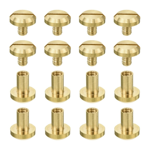 Uxcell 8Pack Brass Chicago Screw, 8mm Concave Leather Rivets Belt Screw Binding Stud Nail Rivets for Leathercraft