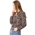 thumbnail image 2 of Blusa de gasa floral Unique Bargains Negro rosa Talla M, 2 of 6