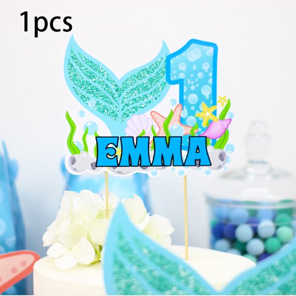 Decoración Para pastel de fiesta de sirena, cajas de recuerdo de sirena de cumpleaños, centro de mesa con purpurina, vasos de papel, suministros de fiesta de sirena hechos a medida