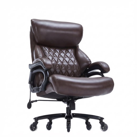 Bananova Big and Tall Office Chair 600 lbs, Extra Wide PU Executive Desk Chair with Adjustable Lumbar Support, High Back Ergonomic Computer Chair with Rocking , Thick Cushion for Home Office, Brown