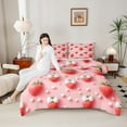 thumbnail image 4 of Castle Fairy Red Strawberry Twin Comforter Sets for Teens,Kawaii White Bowtie Bedding Set, 4 of 8