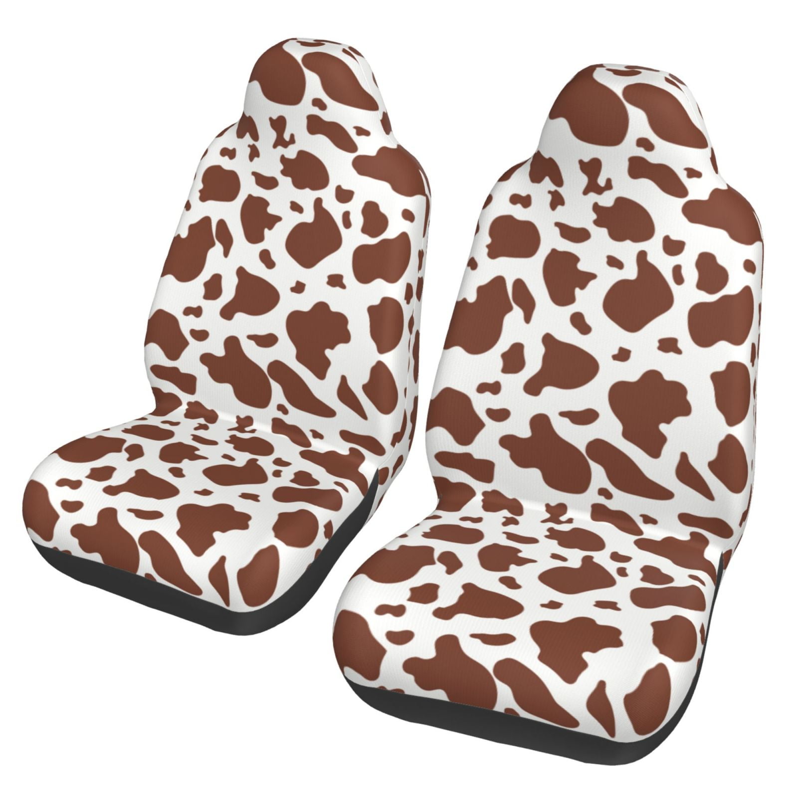 TEQUAN Front Seat Covers, Dairy Cow Animal Brown Texture Pattern 2 Piece Car Seat Cover Fit Most