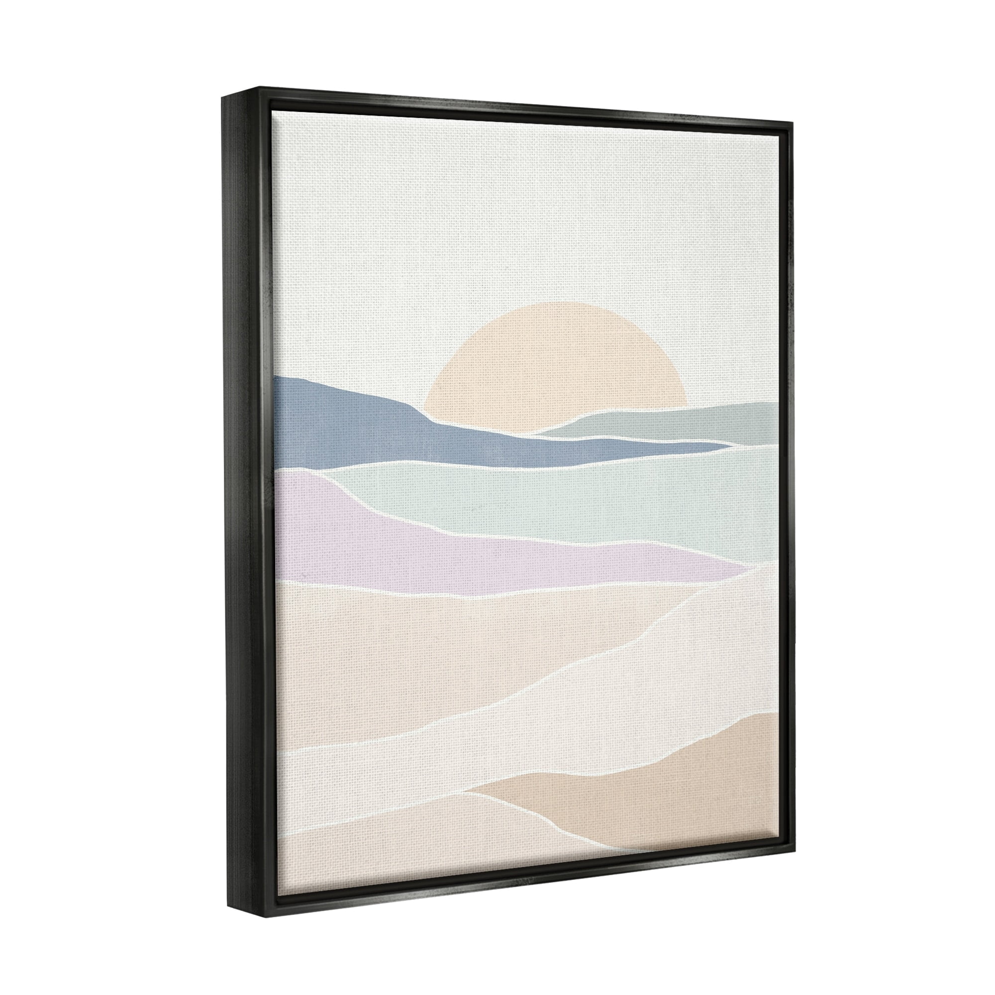 Stupell Industries Geometric Sunrise Shapes Boho Landscape Desert Hills Graphic Art Jet Black Floating Framed Canvas Print Wall Art, Design by June Erica Vess
