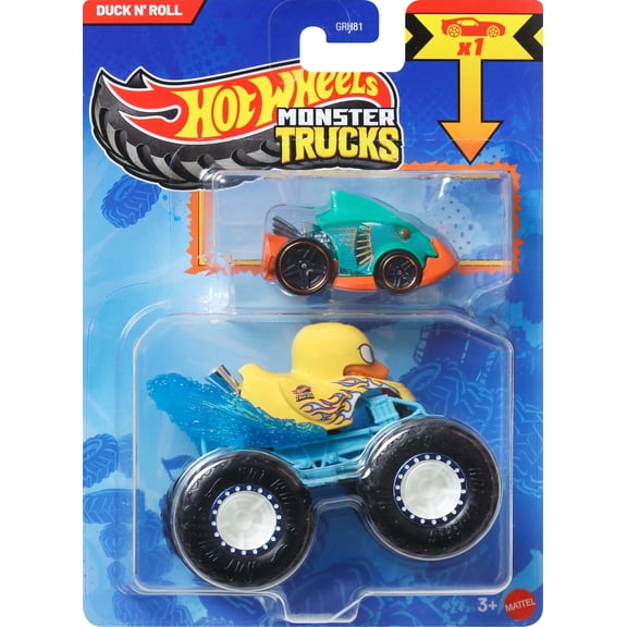 Hot Wheels Monster Truck & Car, 1:64 Scale Die-Cast Truck & Car (2 Vehicles) (Styles May Vary)