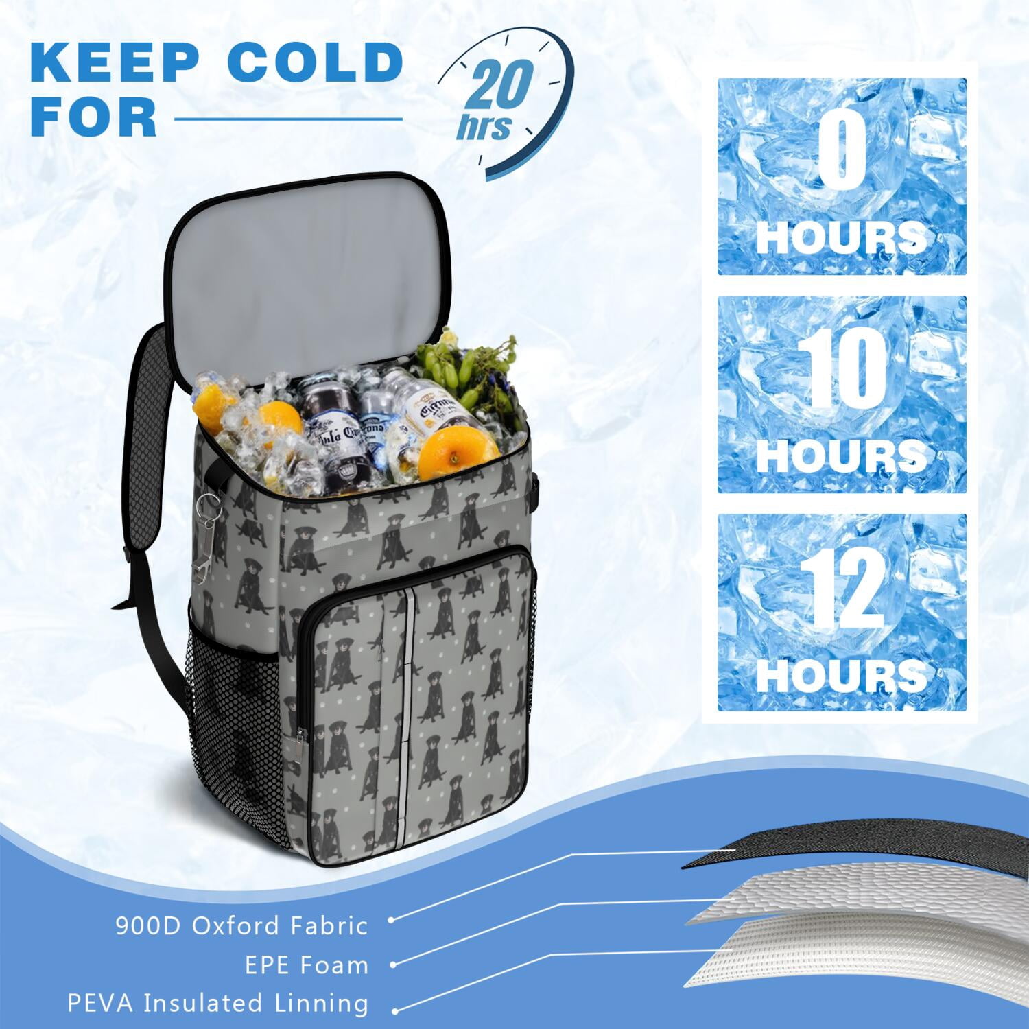 Travel Cooler Bag - Black Labrador Camping Beer Cooler Backpack with Bottle Opener- Waterproof Insulated Picnic Backpacks - Cooler Bag for Beach