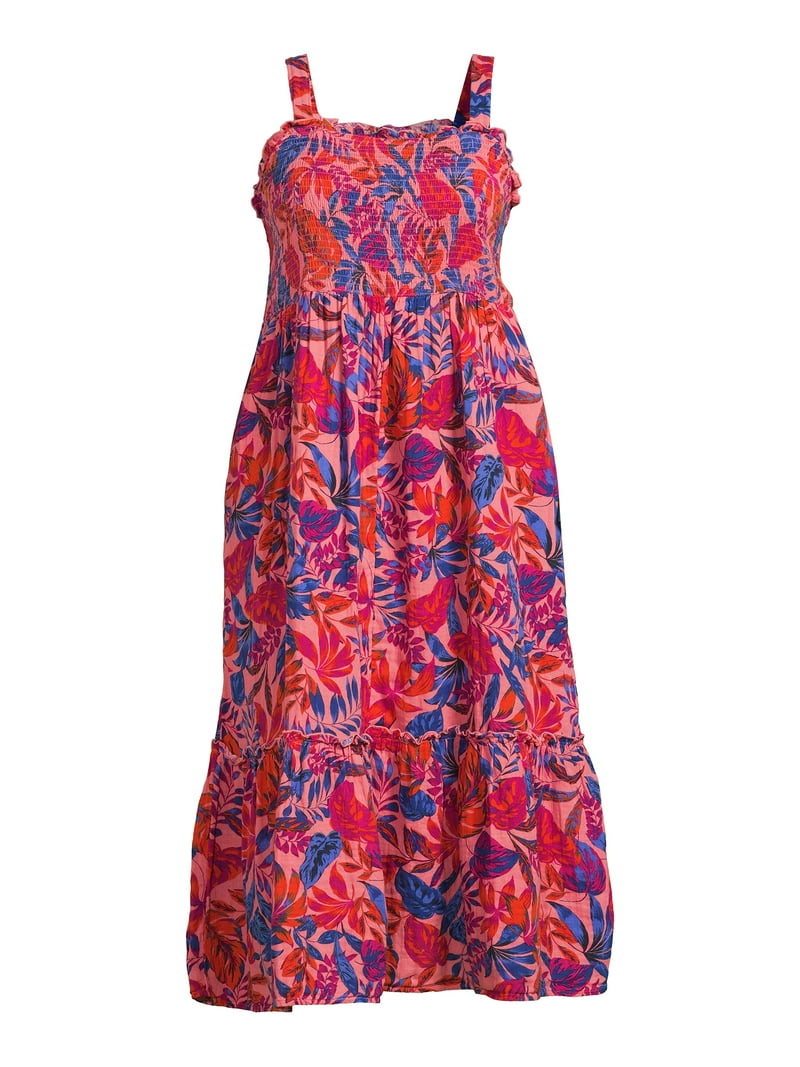 Terra & Sky Women's Plus Smock Midi Dress - Cotton Sleeveless Comfortable  Relaxed Fit - Walmart.com