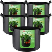 5-Pack 10 Gallon Grow Bags Heavy Duty 300G Plant Fabric Pots with Handles(D16.14" x H11.81")