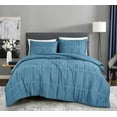 thumbnail image 2 of Chezmoi Collection Carter Blue Clip Jacquard Geometric Comforter Set, Queen, 3-Piece Striped Pattern Waffle Textured Lightweight Bedding, 2 of 9