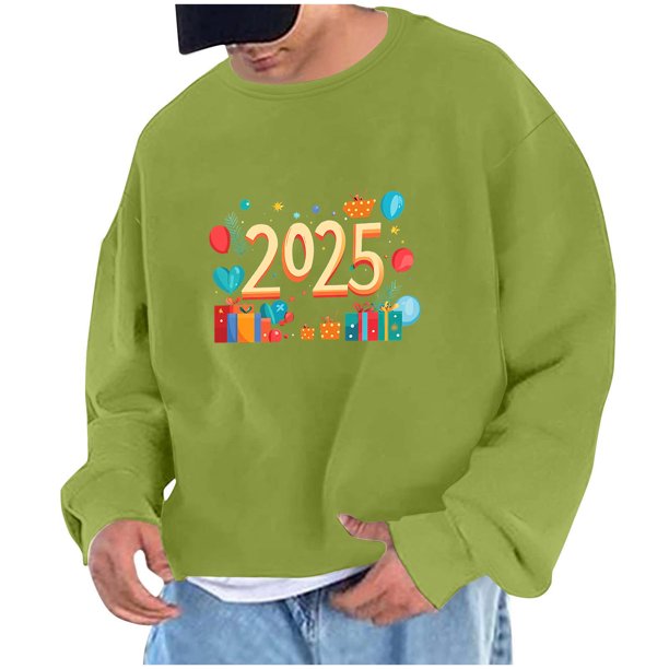 Sudadera sin capucha para hombre, sudadera con estampado del año 2025, jersey de cuello redondo, manga larga, para ejercicio, sin sombrero, abrigo, sudadera con capucha, blusa de poliéster para hombre