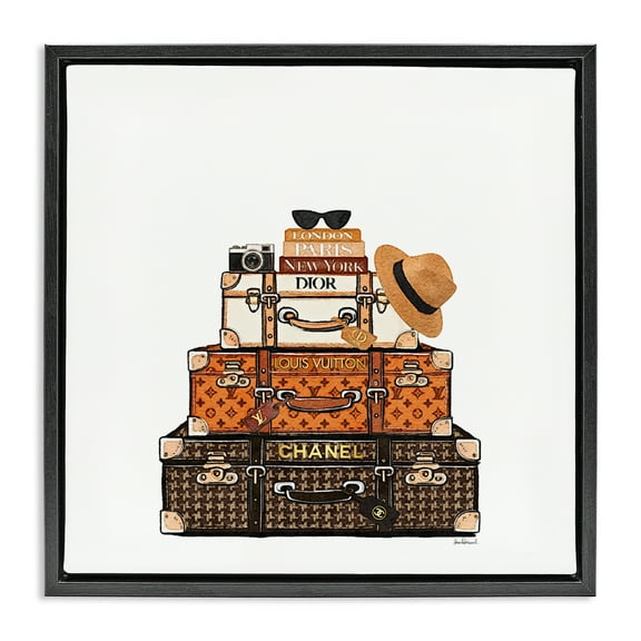 Stupell Industries Luxury Travel Luggages Black Framed Floater Canvas Wall Art design by Amanda Greenwood, 18 x 18