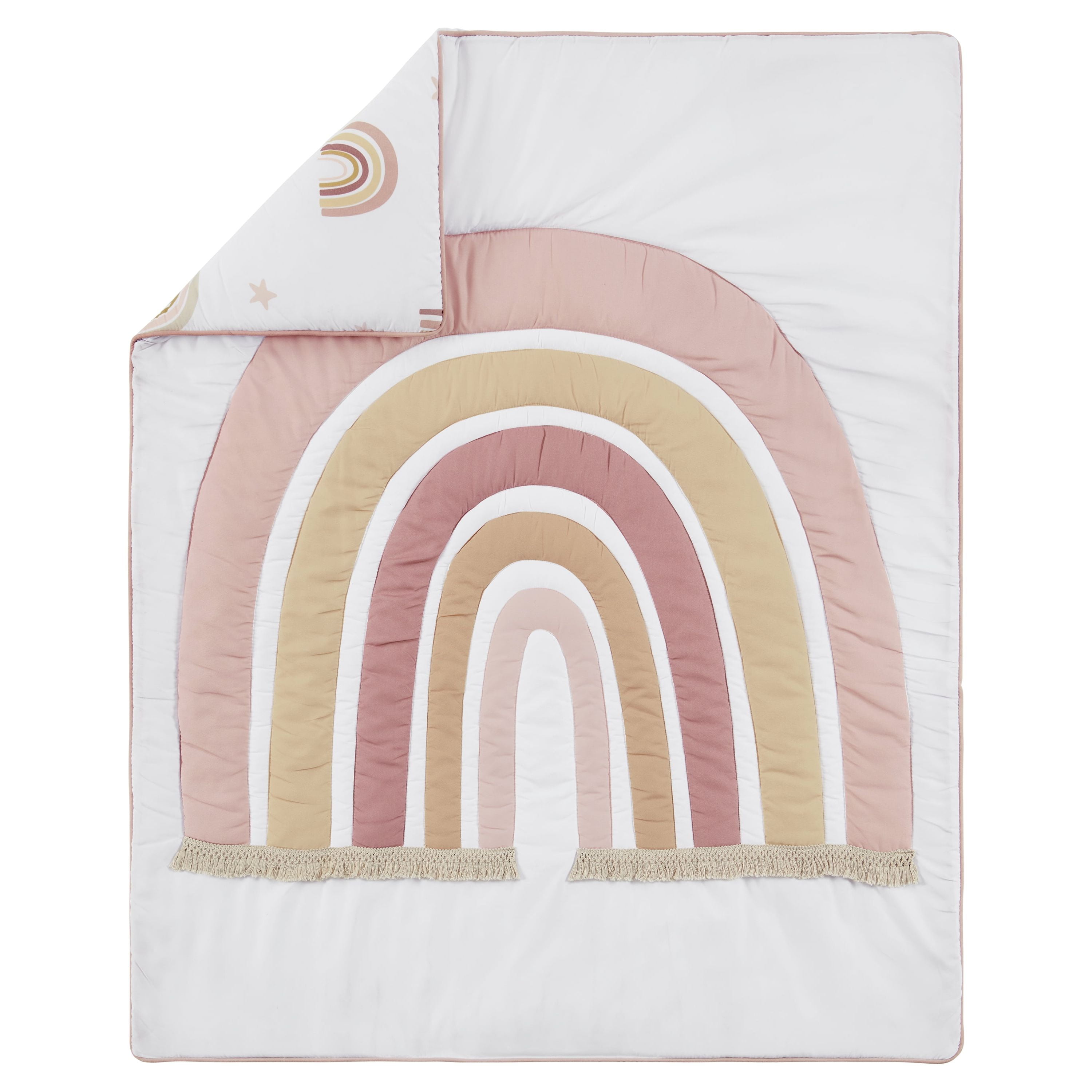 Sweet Jojo Designs Boho Rainbow Pink Beige and Taupe 3 Piece Mini Crib Bedding Set