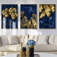 thumbnail image 2 of 3 Pieces Picture Set Nordic Luxury Navy Blue Gold Abstract Leaves Vein Texture Canvas Print Decorative Painting for Living Room Home Decor With Inner Frame, 2 of 5