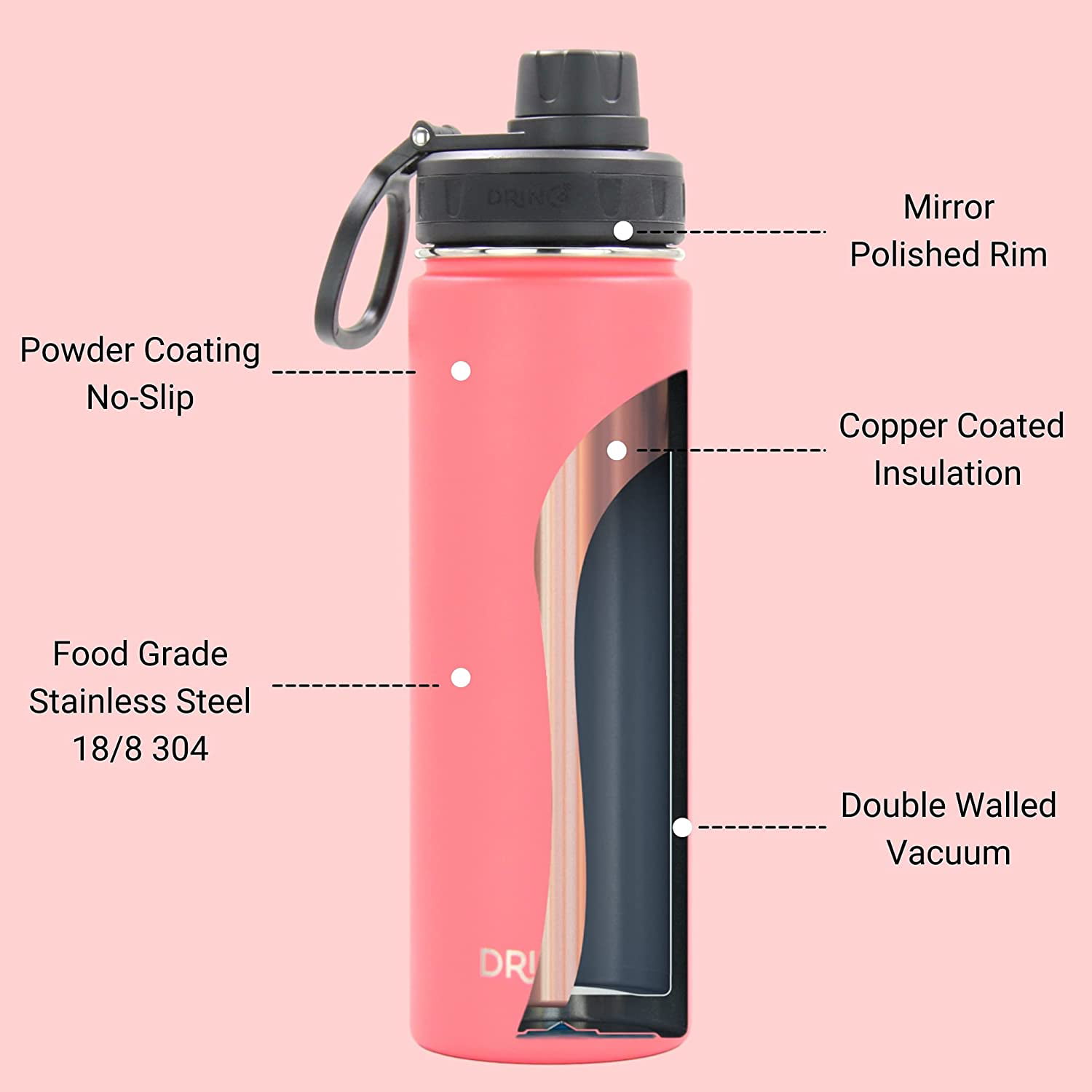 Liberty 12 oz. Dijon Insulated Stainless Steel Water Bottle with D-Ring Lid  DW1261200000 - The Home Depot