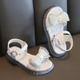 thumbnail image 3 of XIMIN Girls Open-Toe Sandals Rhinestone Bow Adjustable Buckle Strap Soft Upper Non-Slip Rubber Sole Cute Summer Beach Party Sandals (Beige, 2-2.5 Years), 3 of 6