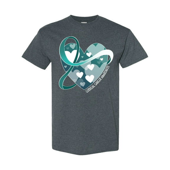Inktastic Cervical Cancer Awareness Teal and White Ribbon Around Heart T-Shirt