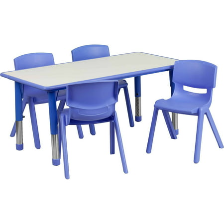 Flash Furniture 23.625''W x 47.25''L Adjustable Rectangular Plastic Activity Table Set with 4 School Stack Chairs,